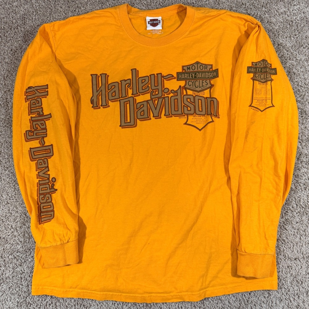Harley-Davidson T-Shirt Mens XL Orange Good Long Sleeve Bahrain Graphic 2013